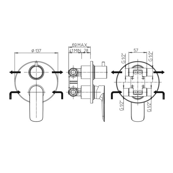 Paini 09CR6911 Смеситель для душа Нове встраиваемый c дивертором, хром
