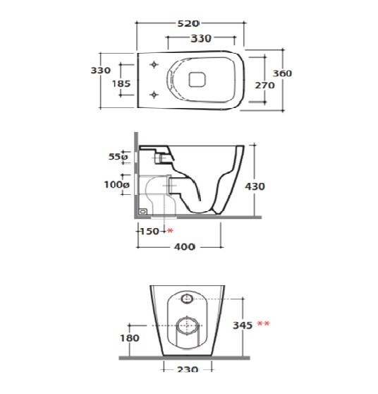 Унитаз GLOBO STONE напольный приставной безободковый цвет белый ST004BI