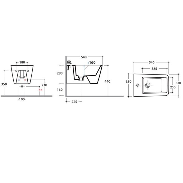 Биде GLOBO INCANTHO подвесное с одним отверстием цвет белый INS09BI