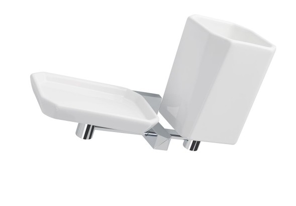 Stil Haus Diva, настенные керамические мыльница + стакан, цвет хром - белая керамика