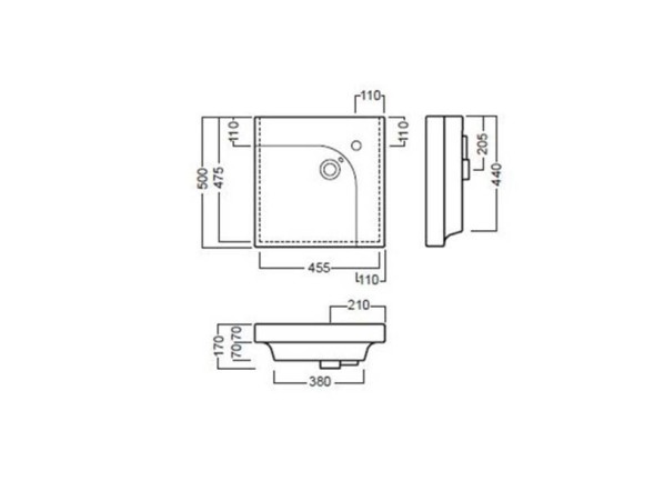 Раковина HATRIA GRANDANGOLO YXFB01 подвесная или на тумбу с одним отверстием с переливом цвет белый