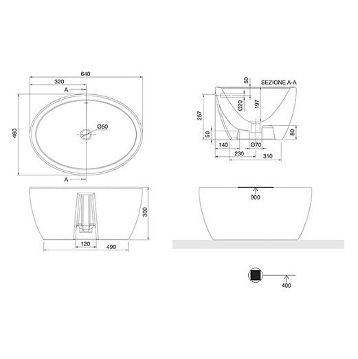Раковина Scarabeo MATTY накладная с переливом без отверстий цвет белый 8056
