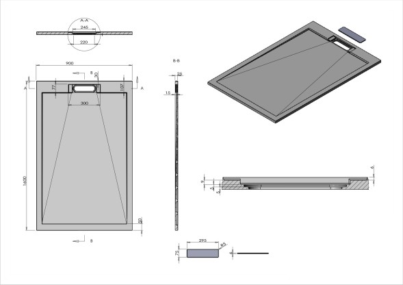 Vincea Поддон для душа из искусственного камня VST-4SRL9016A, 1600*900*25, антрацит