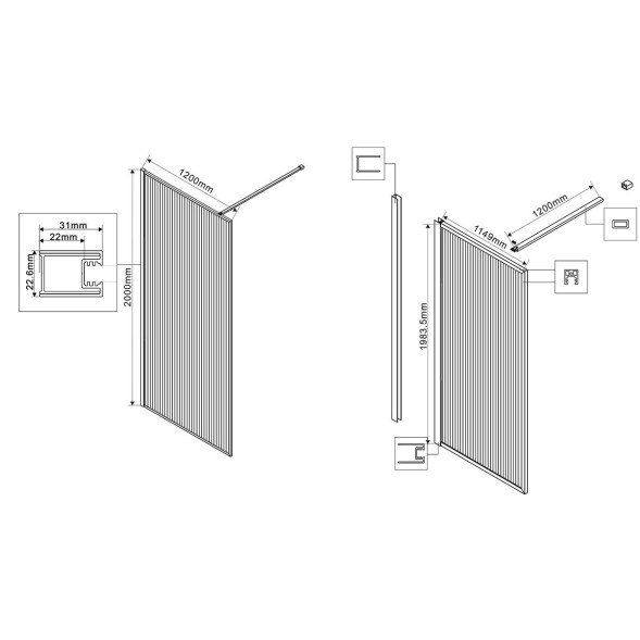 Vincea Душевая перегородка Волк-Ин (Walk-In) VSW-1HP120FLB, 1200*2000, черный, стекло рифленое