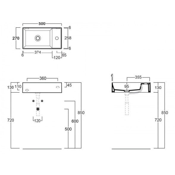 Раковина SIMAS AGILE подвесная или накладная с одним отверстием с полкой правой цвет cemento matt AG50.CM