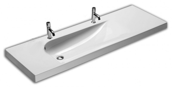 Раковина HATRIA GRANDANGOLO YXNV01 подвесная или на тумбу с двумя отверстием под два смесителя с переливом цвет белый