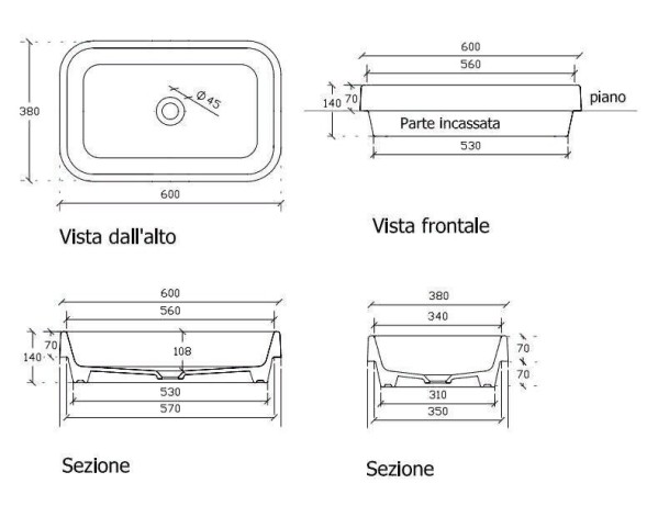 Раковина GALASSIA MEG11 5452 NE накладная без отверстий без перелива цвет черный глянцевый