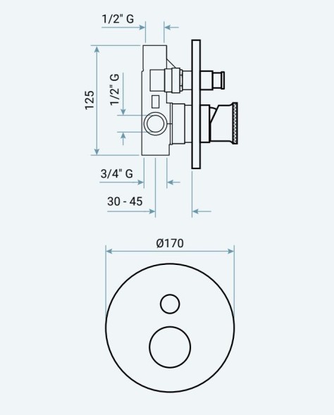 Emmevi Filobrass, однорычажный встраиваемый смеситель для душа, рукоятка без стержня, с кнопочным дивертером, на 2 выхода, цвет черный матовый 85019ZI/NEO