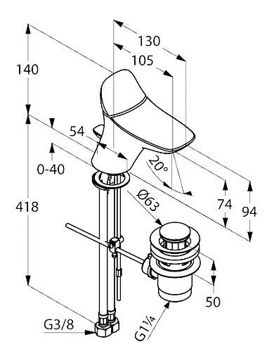 Смеситель KLUDI AMBIENTA 530290575 для раковины на одно отверстие однорычажный с донным клапаном