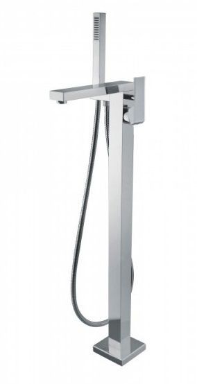 Fiore Kube, однорычажный напольный смеситель для ванны (излив 22 см), с набором для душа, цвет белый матовый