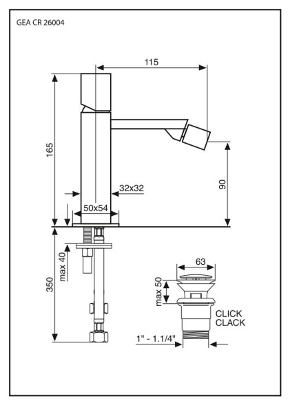 Emmevi Gea, однорычажный смеситель для биде, с донным клапаном click-clack, цвет хром 26004/CR
