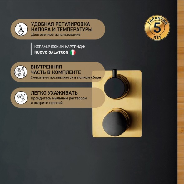 Paini 18PJ691PZ Смеситель для ванны Домус встраиваемый, брашированные золото/чёрный