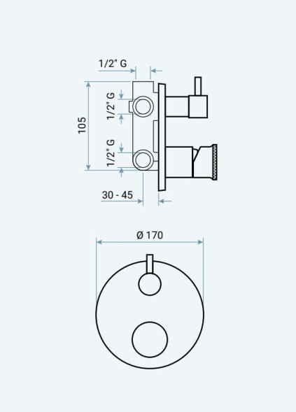 Emmevi Filobrass, однорычажный встраиваемый смеситель для душа, рукоятка без стержня, с рычажным дивертером, на 2 выхода, цвет хром 85019CERZI/CR