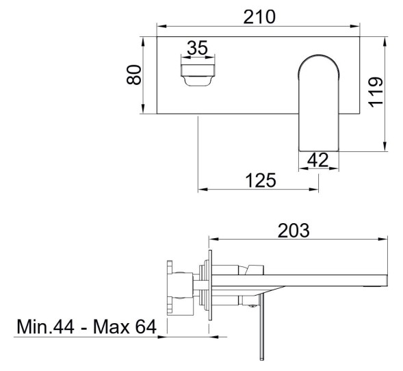 AQG Alpha One, встраиваемый в стену однорычажный смеситель для раковины, цвет никель сатин (PVD)