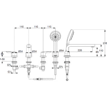 Смеситель KLUDI PURE&amp;SOLID 344230575 для ванны на бортик