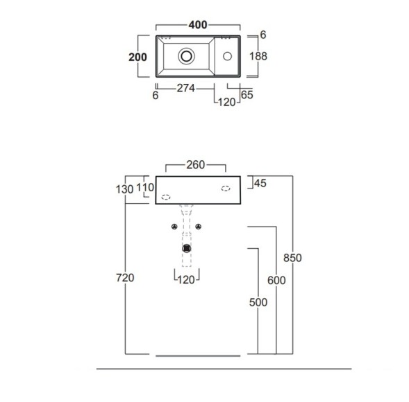 Раковина SIMAS AGILE подвесная или накладная с одним отверстием с полкой правой цвет белый AG20