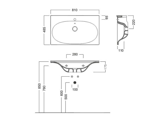 Раковина HATRIA LE FIABE Y1AB01 подвесная или накладная с одним отверстием с переливом цвет белый
