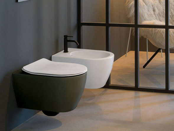 Унитаз Scarabeo GLAM подвесной безободковый цвет лава матовая с антибактериальным и грязеотталкивающим покрытием BIOKER 5201/TW 37 BK