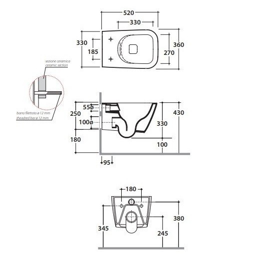 Унитаз GLOBO STONE подвесной безободковый цвет белый STS05BI