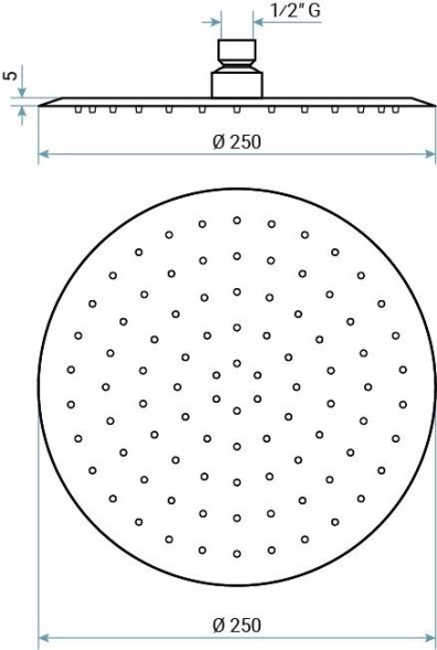 Emmevi Filoinox, круглый ультратонкий верхний душ Ø25 см, антикальковый, подключение 1/2", из нержавеющей стали C06650mm250/IN
