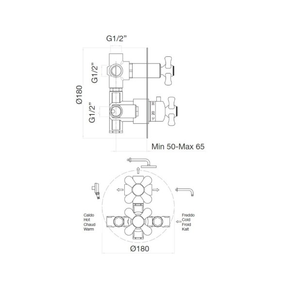 Смеситель для душа встраиваемый с термостатом Webert Armony AM970903060, медь