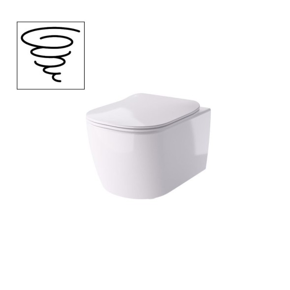 Hidra Faster, подвесной унитаз 53x36,5 см, торнадо, антибактериальное покрытие, с сиденьем, цвет белый матовый