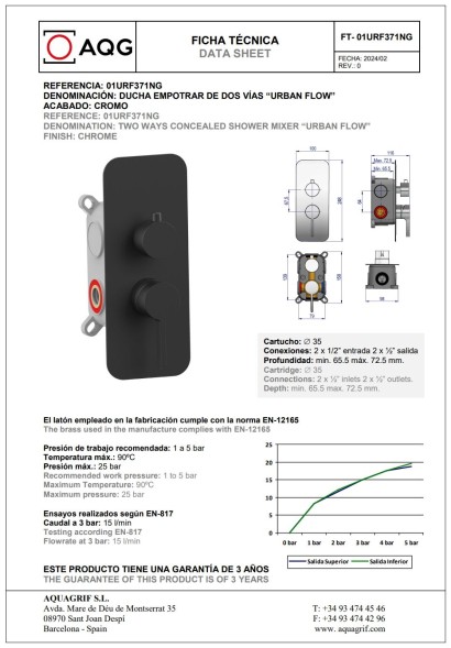 AQG Urban Flow, душевой комплект ER236 на 2 потребителя, с настенным кронштейном, цвет хром