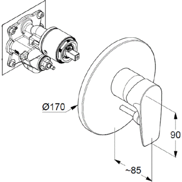 Смеситель KLUDI PURE&amp;SOLID 346500575 для ванны и душа встраиваемый внешняя часть с переключателем воды
