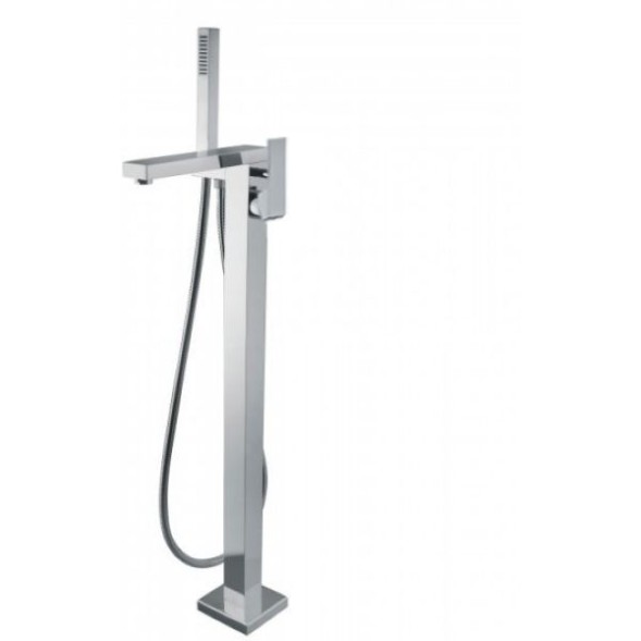 Fiore Kube, однорычажный напольный смеситель для ванны (излив 22 см), с набором для душа, цвет хром