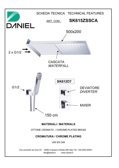 Daniel Skyline, душевой комплект на 3 потребителя, с консольной душевой головкой 50x20 см, 2 режима: дождь и каскад, цвет черный матовый