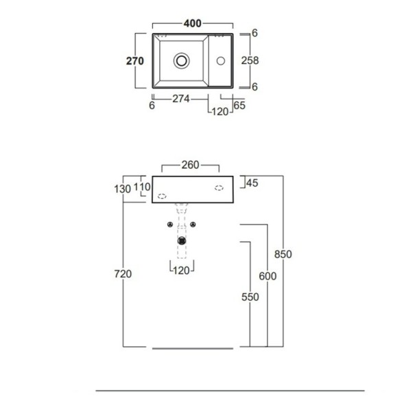 Раковина SIMAS AGILE подвесная или накладная с одним отверстием с полкой правой цвет белый AG40