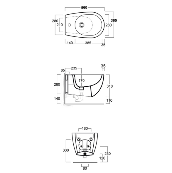 Биде SIMAS VIGNONI подвесное с одним отверстием цвет белый матовый VI19/F85.BM