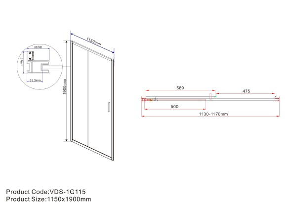 Vincea Душевая дверь Гарда (Garda) VDS-1G115CL, 1150, хром, стекло прозрачное