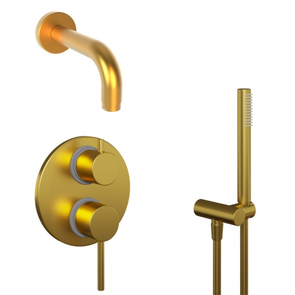 Paini 78PJSET26911BATH Комплект для ванны Кокс на 2 потребителя, с лейкой для душа, встраиваемый, брашированное золото