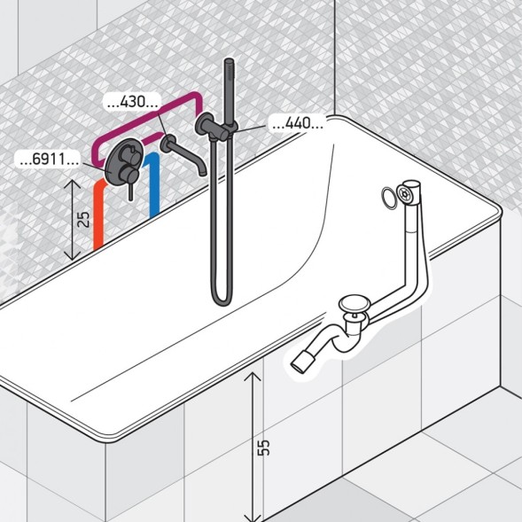 Paini 78PJSET26911BATH Комплект для ванны Кокс на 2 потребителя, с лейкой для душа, встраиваемый, брашированное золото