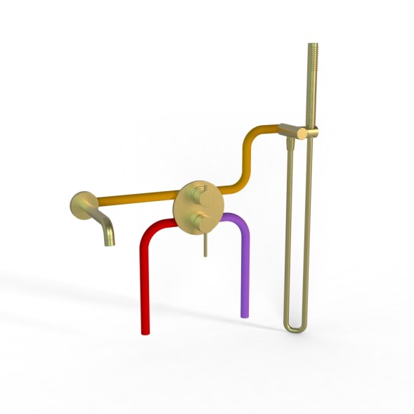 Paini 78PJSET26911BATH Комплект для ванны Кокс на 2 потребителя, с лейкой для душа, встраиваемый, брашированное золото