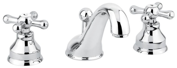 Emmevi Deco Classic, смеситель с донным клапаном для раковины на 3 отверстия, цвет белый-золото 12033/BO
