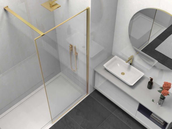 Vincea Душевая перегородка Волк-Ин (Walk-In) VSW-1HS100CLG, 1000*2000, брашированное золото, стекло прозрачное