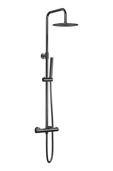 AQG Urban Flow, душевая колонна регул. по высоте 95-150 см: c термостатом и круглым верхним душем 25 см, цвет оружейная сталь (PVD)