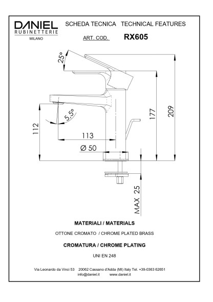 Daniel Reflex, однорычажный смеситель для раковины (излив 13,1 см), с донным клапаном, цвет хром