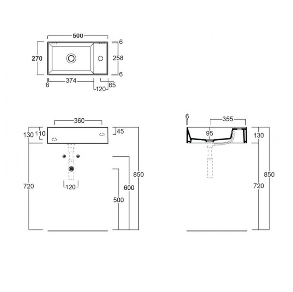 Раковина SIMAS AGILE подвесная или накладная с одним отверстием с полкой правой цвет белый AG50