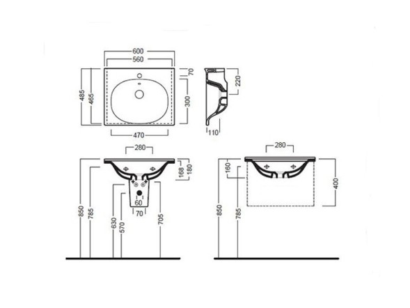 Раковина HATRIA LE FIABE Y1BR01 подвесная или на тумбу с одним отверстием с переливом цвет белый