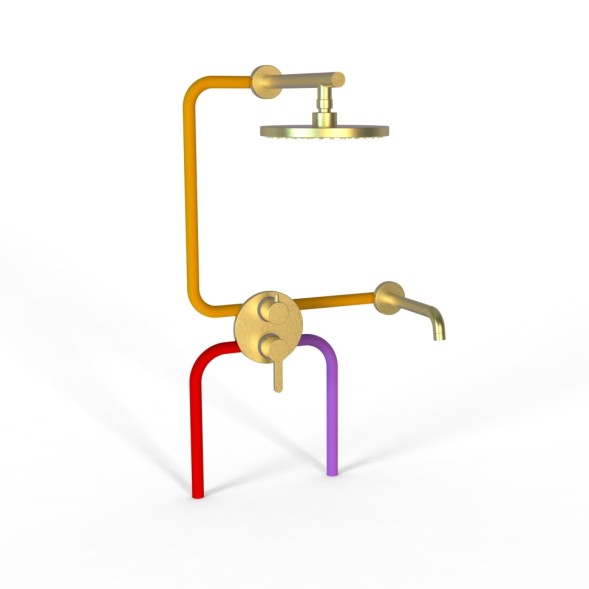 Paini 78PJSET26911BATHHEAD Комплект для ванны Кокс на 2 потребителя, с верхним душем, брашированное золото