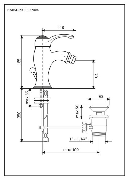 Emmevi Harmony, однорычажный смеситель для биде с донным клапаном, цвет бронза 22004/BR