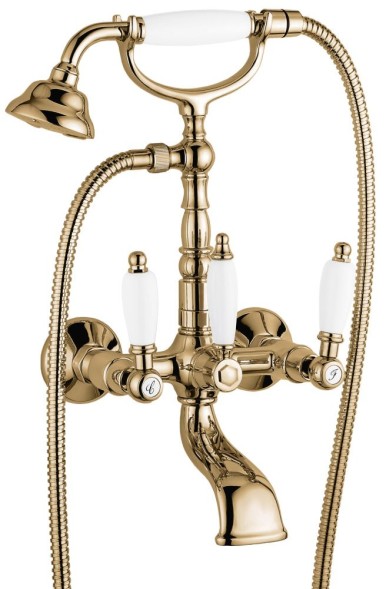 Emmevi Deco Ceramic, двухрычажный смеситель для ванны (излив 14 см), с набором для душа, цвет бронза 121611/BR