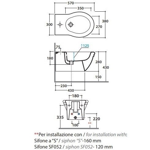 Биде GLOBO PAESTUM подвесное с одним отверстием цвет белый PAS10BI