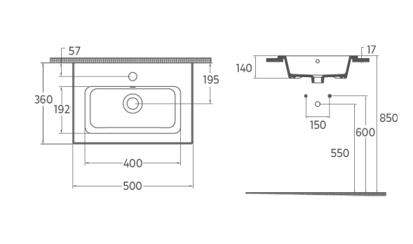 Раковина накладная ISVEA Sistema T 50 ультратонкая прямоугольная 50см с отв. под смес., без д/к цвет белый глянец 10SL50050