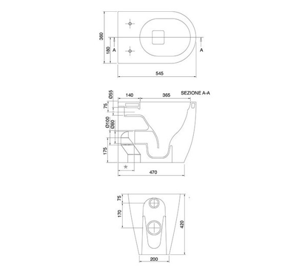 Унитаз Scarabeo MOON напольный приставной безободковый цвет белый 5522/CL