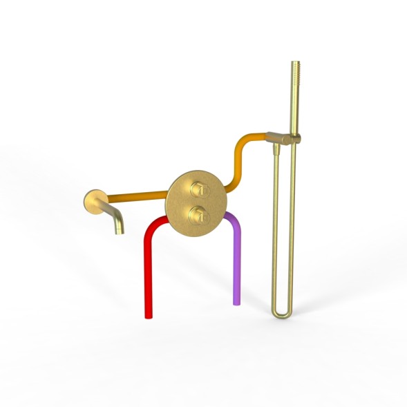 Paini 78PJSET26911THBATH Комплект для ванны Кокс на 2 потребителя, с термостатом, с лейкой для душа, встраиваемый, брашированное золото