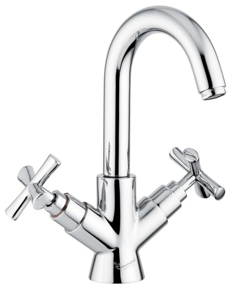 Emmevi Spirit New, двухвентильный смеситель для раковины с поворотным изливом и донным клапаном, цвет золото 31053/OR